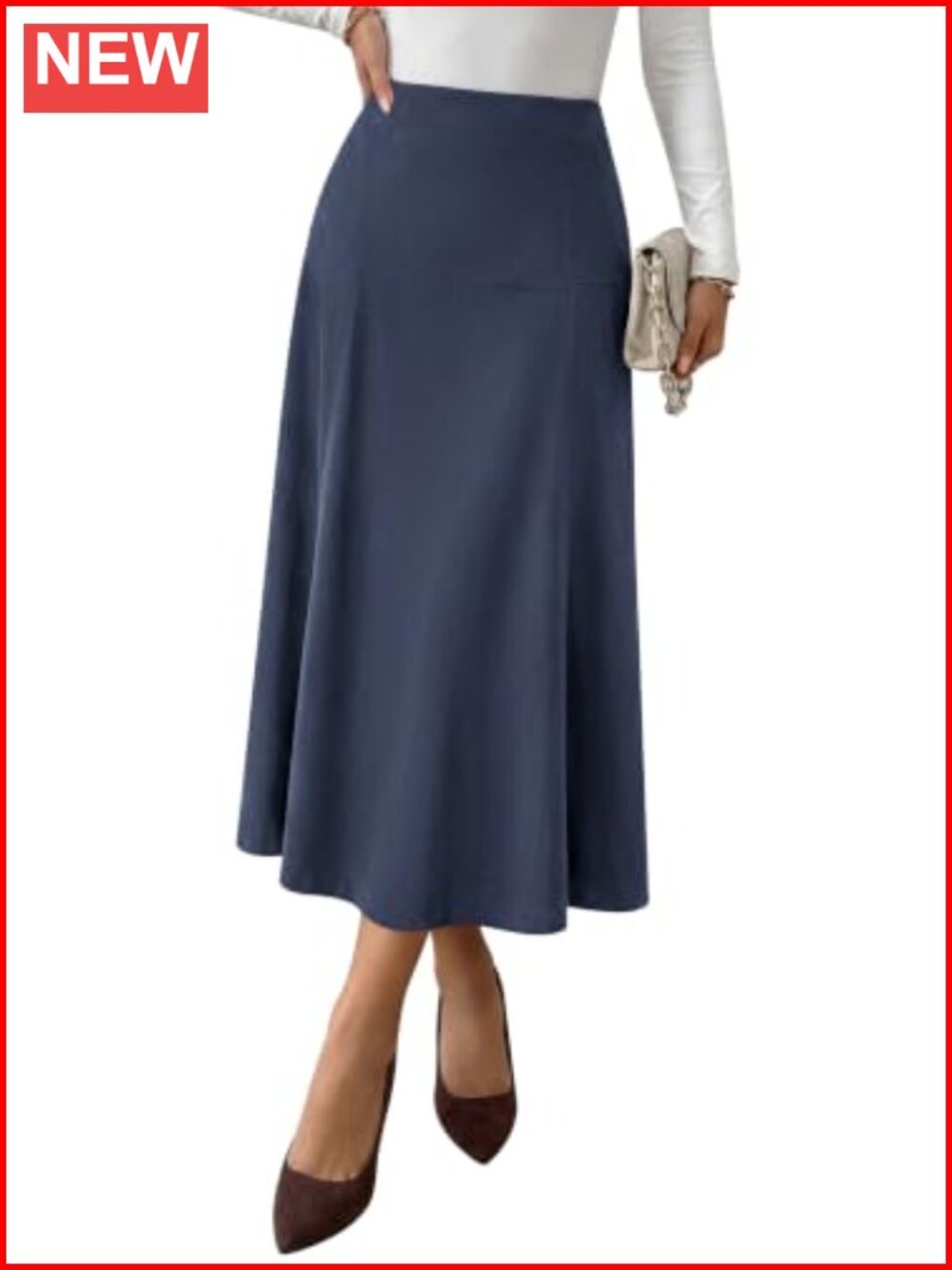 Women's Faux Suede A-Line Midi Skirt High Waist Pull On